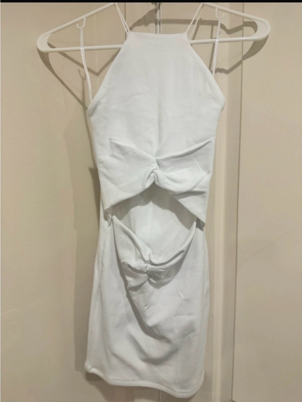 Zara White Halter Mini Dress with Twist Cutouts